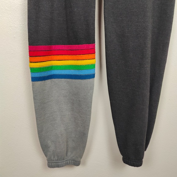 Aviator Nation Sweatpants Womens Medium Charcoal Gray Rainbow Stripe Jogger - Picture 4 of 10